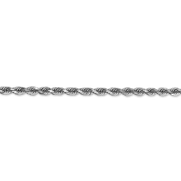4mm, 14k White Gold D/C Quadruple Rope Chain Bracelet, 7 Inch